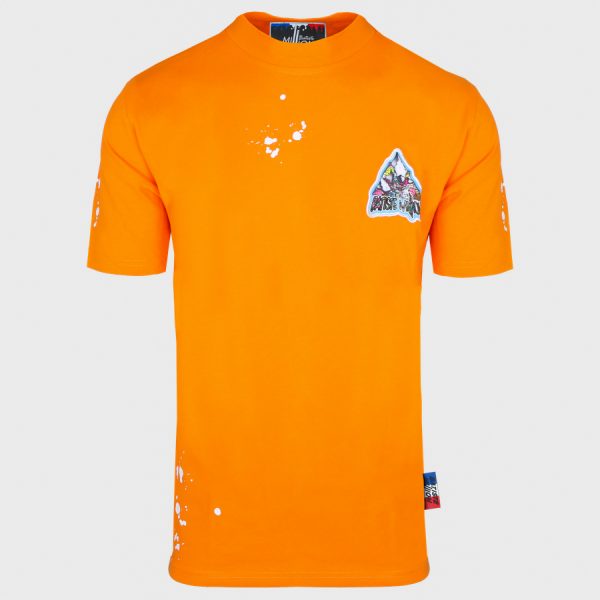 T-shirt orange avec tâches blanches